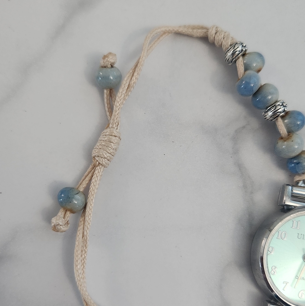 Ceramic Green Dial Beaded Bracelet Watch With Wax Rope - Picture 6 of 12